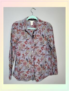 Sundance Sz XS/S Floral Button-Down Shirt Crepe Light Denim